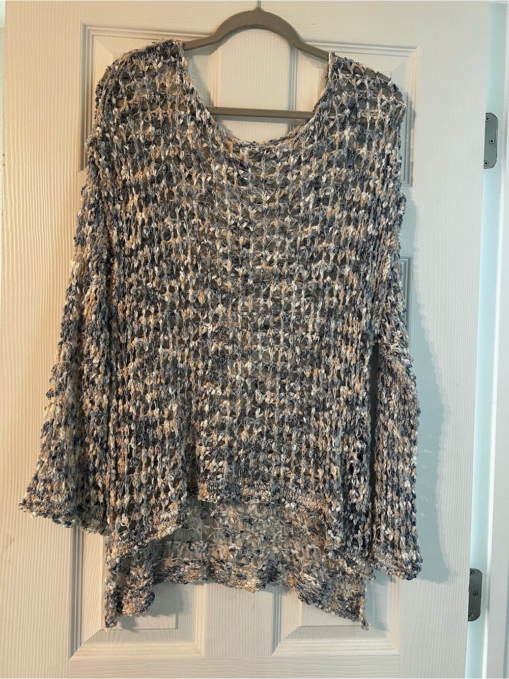 Chunky Knit Open-Weave Sweater - Blue & Cream